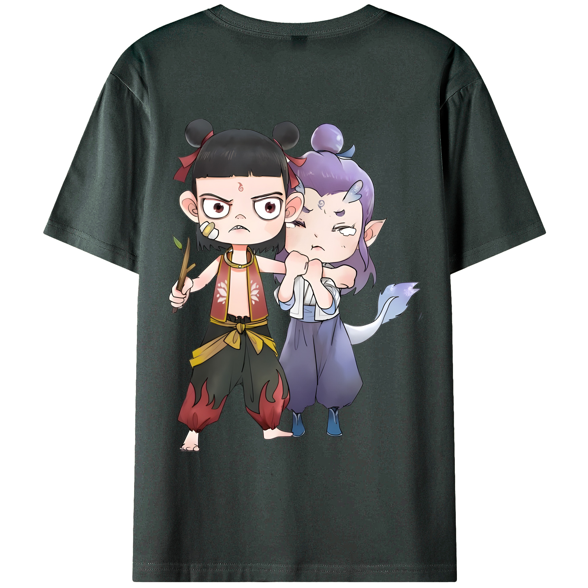 （画像用） Ne Zha 2 ナタ 魔童の大暴れ 綿100％ メンズ半袖Tシャツ（バックプリント） 通気性